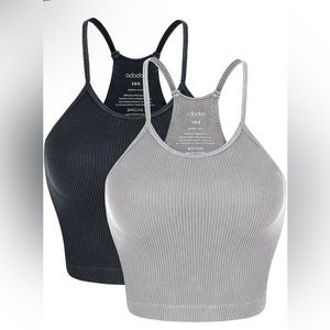 ODODOS Women's Crop 2-Pack Washed Seamless Rib-Knit Camisole Crop Tank Tops